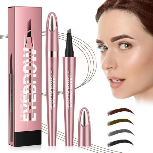 2024 New Microblading Eyebrow Pen, 3D Waterproof Microblading Eyebrow Pencil, 4-Tip Waterproof Eyebrow Pen, Natural Makeup Long-Lasting Fine Stroke Magic Eyebrow Pencil (Colors 4pcs)