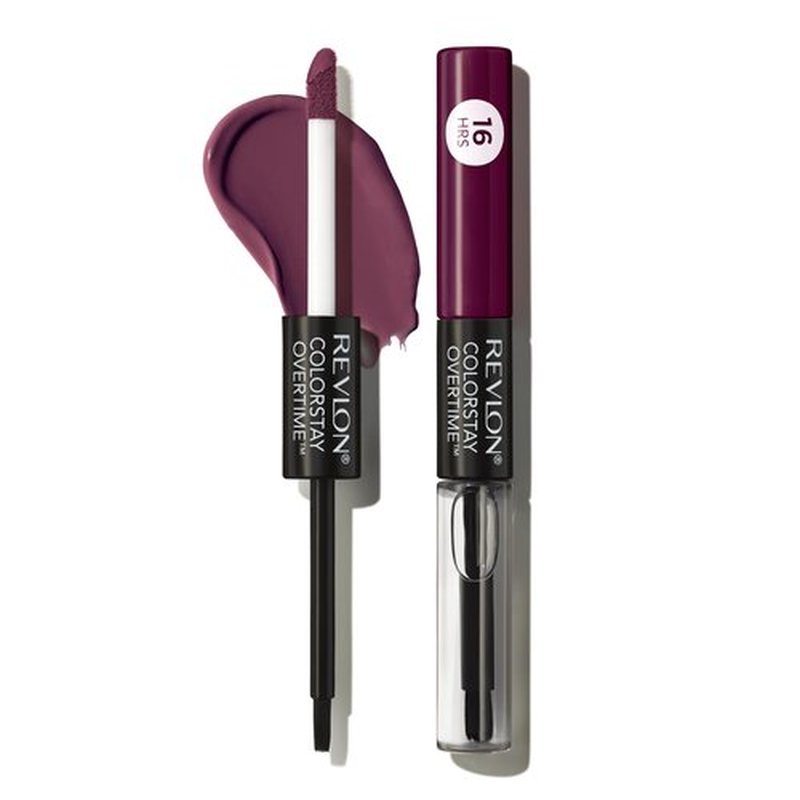 Revlon ColorStay Overtime Liquid Lipstick with Clear Lip Gloss, Lip Makeup Stocking Stuffers for Women, With Vitamin E, 500 Limitless Black Cherry, 0.07 Oz