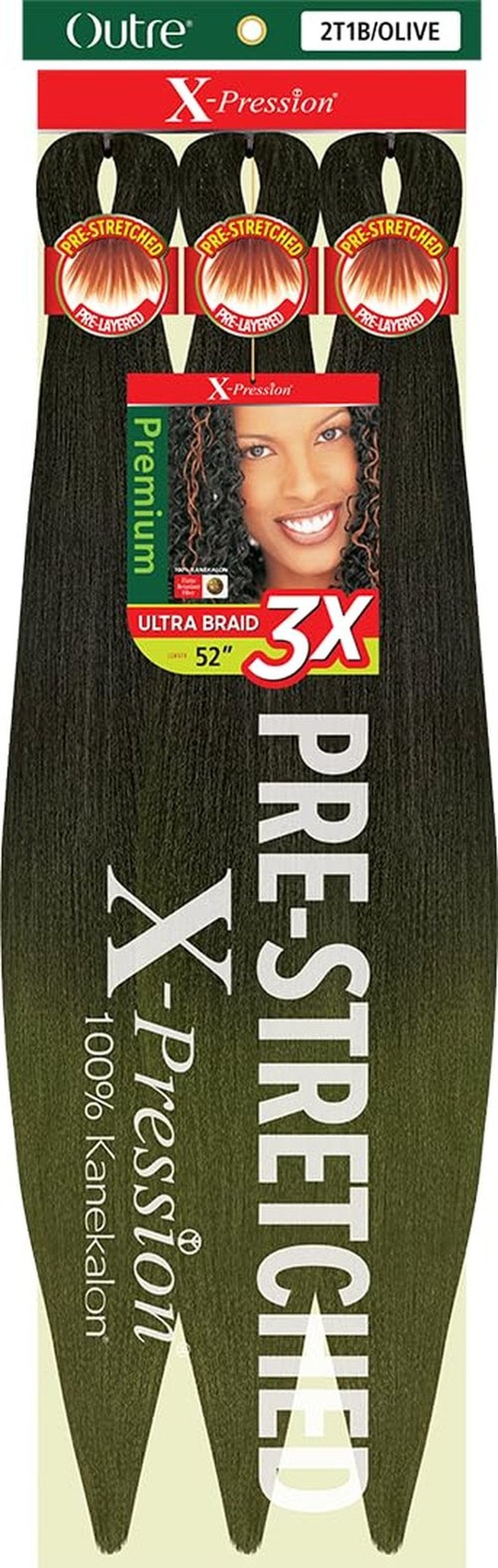 [5 PACK DEAL] Outre X-Pression Braid-Pre Stretched Braid 52" 3X 5 Packs (2T1B/OLIVE)
