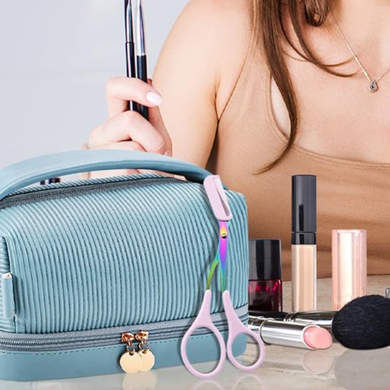 Eyebrow Trimmer Scissors for Women,Non-Slip Stainless Steel Eyebrow Scissors with Comb,2 in 1 Portable Professional Eyebrow Trimmer,Eyebrow Razor Makeup Tool (3 Pcs (Green))