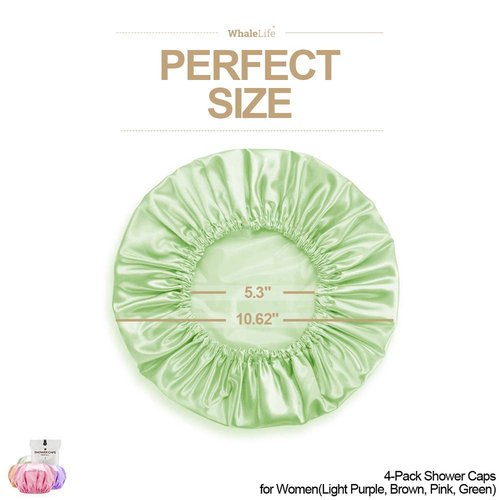Shower Cap for Women Reusable Extra Large Shower Caps for Men Satin Double Layer EVA Waterproof Long Hair Caps(Light Purple, Brown, Pink, Green 4 Pack)