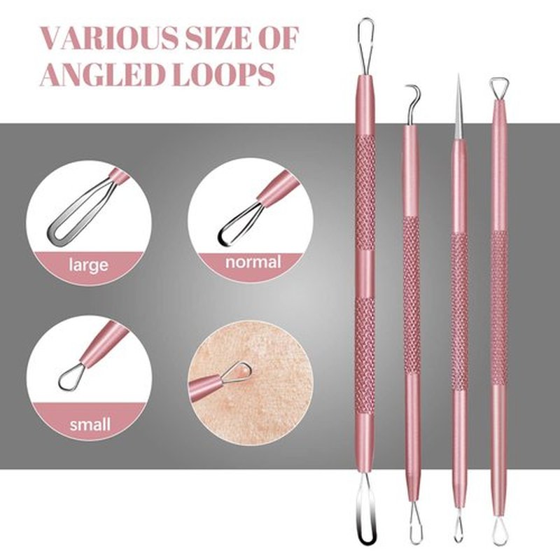 WOAMA Blackhead Remover Tools, Pimple Popper Tool Kit Extraction Acne Tools Blackhead Whitehead Remover Stainless Steel for Nose Face with Pink Bag - 9PCS