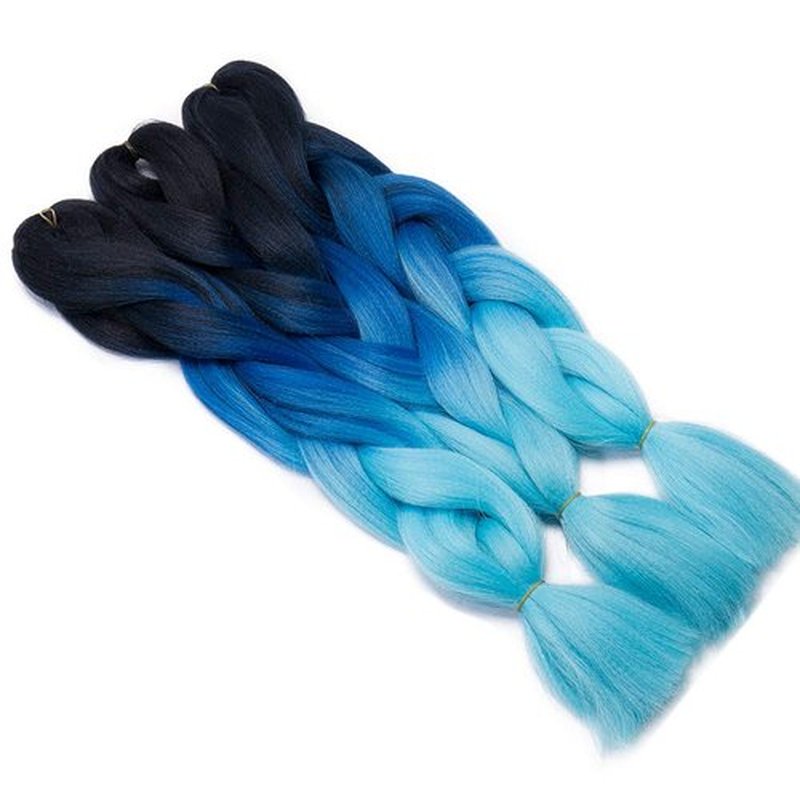 Jumbo Braiding Hair Ombre Jumbo Braid Hair Extensions 24 inch Long Colorful Box Braids Crochet Hair for Women Kids High Temperature Synthetic Fiber 3 Bundle Dark Black/Dark Blue/Sky Blue