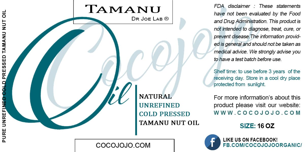Dr Joe Lab Tamanu Oil 16 oz Pure Natural Cold Pressed Unrefined Extra Virgin Tamanu Nut Oil - A for Face Hair Skin Body Nail Locs and Beard