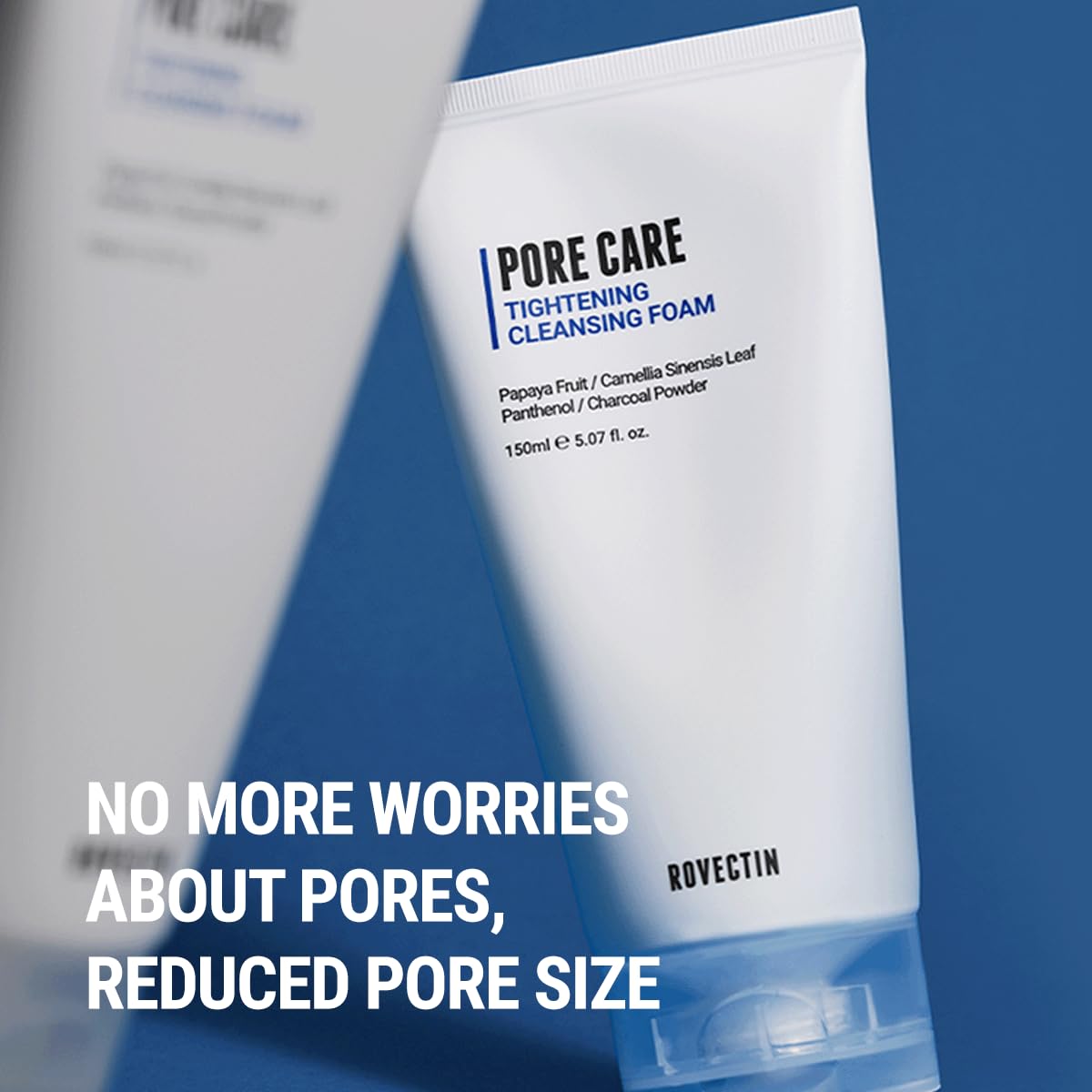 ROVECTIN Pore Tightening Cleansing Foam | Green Papaya, Glycerin, Charcoal Powder, AHA/BHA/PHA for Refining Pore Size, Non-Irritating | Oily, Dull Skin | Vegan (5.07 fl. oz.,150 ml)
