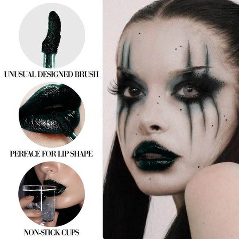 oygcee Dark Green Vampy Lip Gloss - Long-Lasting, Non-Sticky & Moisturizing | High Pigmented, Waterproof Glossy Finish for Gothic, Halloween, Vampire & Party Makeup | Vegan