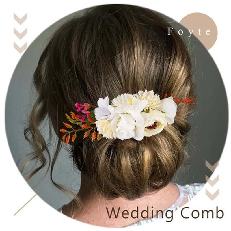 Foyte Flower Bride Wedding Hair Comb White Rose Headpieces Bridal Side Combs Purple Floral Bridesmaid Hair Accessories for Women (White)