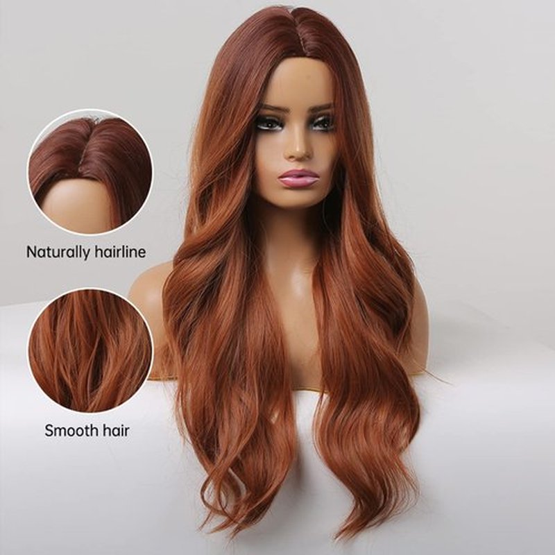 BERON Auburn Long Wigs Natuaral Ombre Wavy Wig for Women Heat Resistant Hair Wigs for Daily Used or Halloween Cosplay with Wig Cap