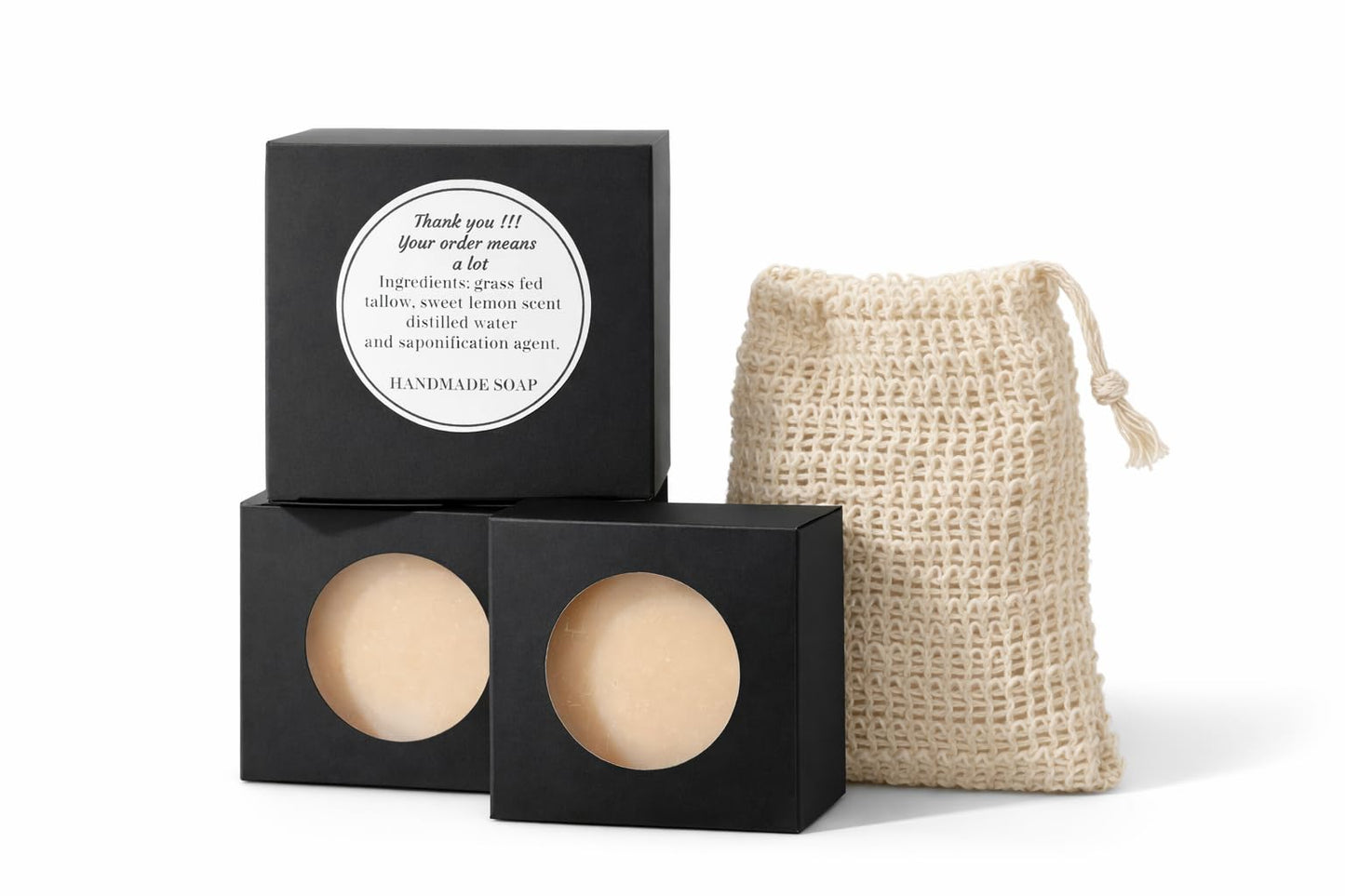 Handmade in USA Natural Tallow Soap, Scent - Sweet Lemon, set of 3