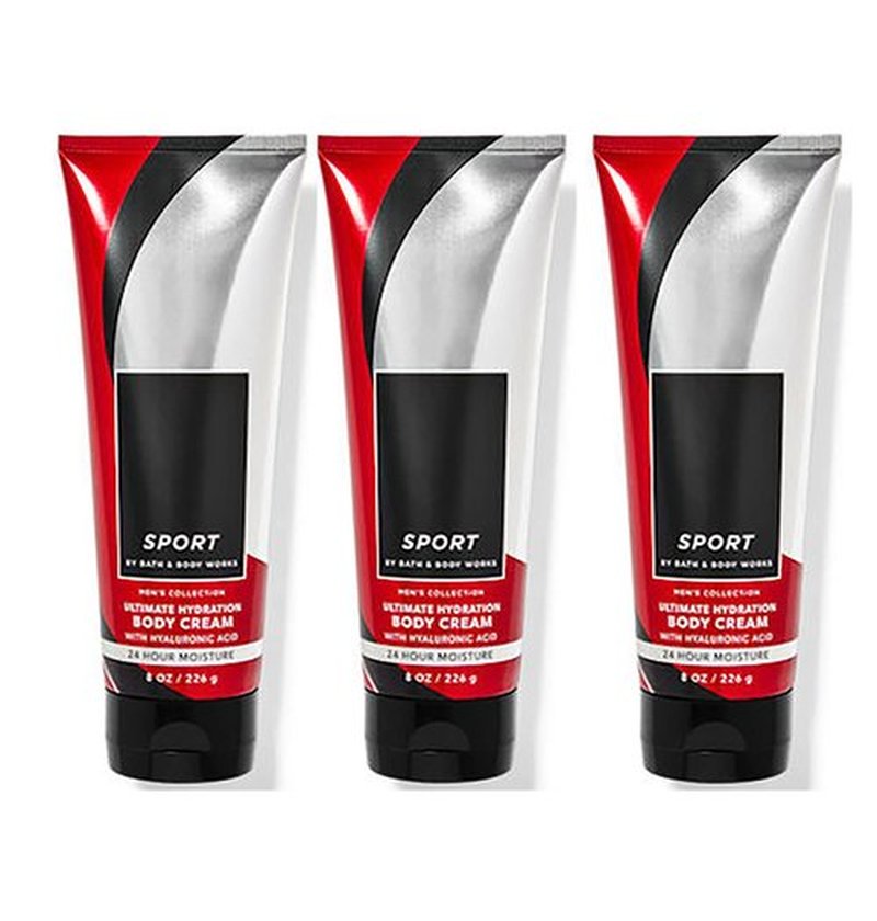 Bath and Body Works Sport For Men Signature Hyaluronic Acid Ultra Shea Body Cream 8 fl oz Pack Of 3 (Sport)
