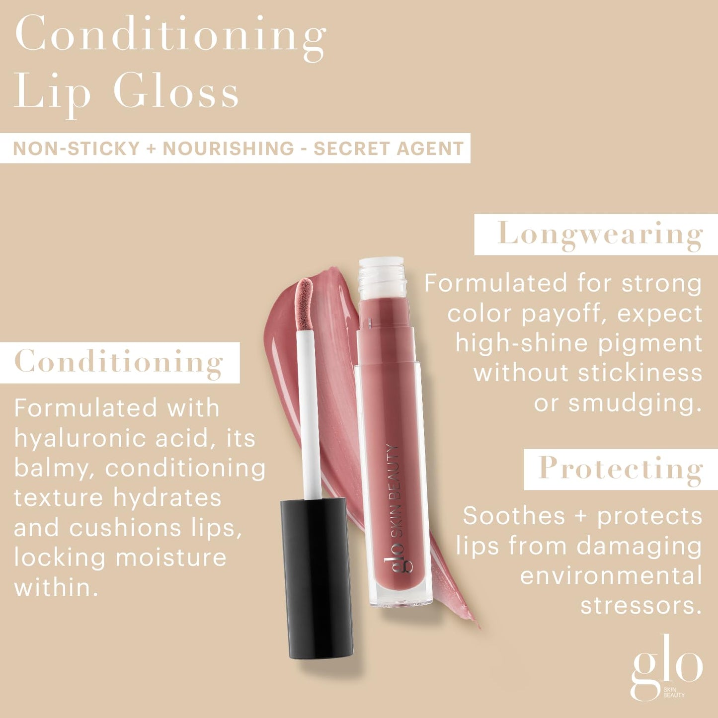 Glo Skin Beauty Conditioning Lip Gloss (Secret Agent) | Non-Sticky, Nourishing Lip Glosses Packed with Skincare Benefits
