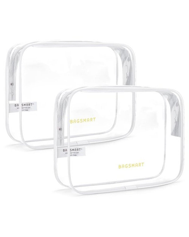 BAGSMART Clear Toiletry Bag, 2 Pack TSA Approved Travel Toiletry Bag Carry on Travel Accessories Bag Airport Airline Quart Size Bags Water Repellent Makeup Cosmetic Bag for Women (White-2pcs)
