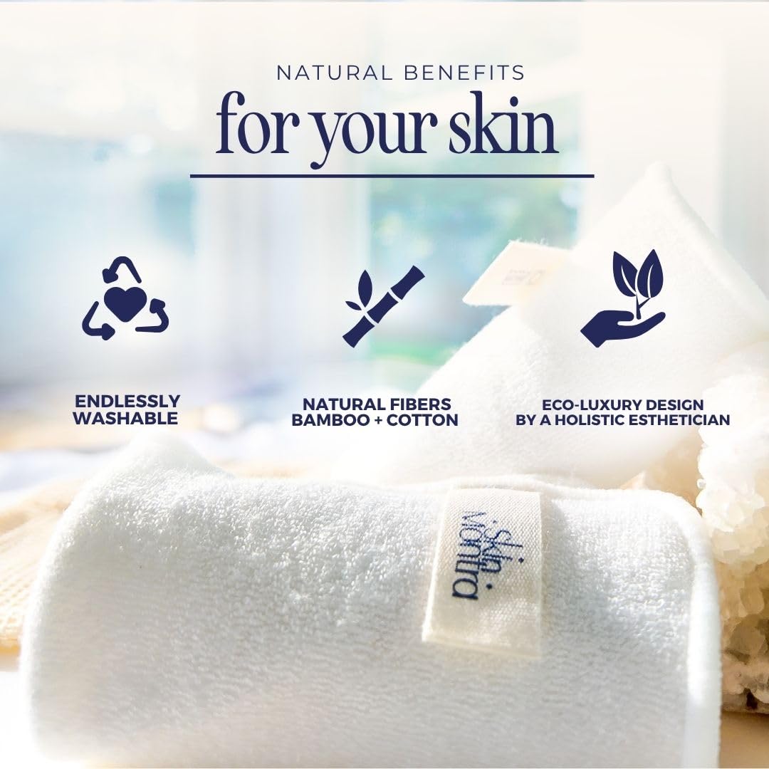 [SKIN MANTRA] Let Glow Bamboo + Cotton Reusable Makeup Remover Wipes – 2-Pack with Mesh Wash Bag – Double-Layer Soft Face Cloths for Makeup Removal, Daily Cleansing & Mask Removal