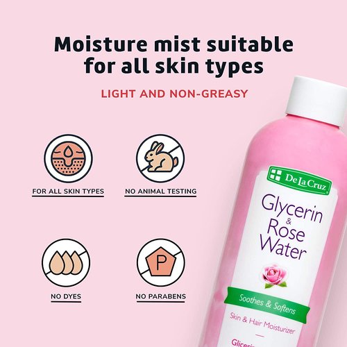 De La Cruz Rose Water and Glycerin for Face - Rosewater Facial Toner and Moisturizer for Skin and Hair 8 fl oz (236 mL) - 9 Bottles