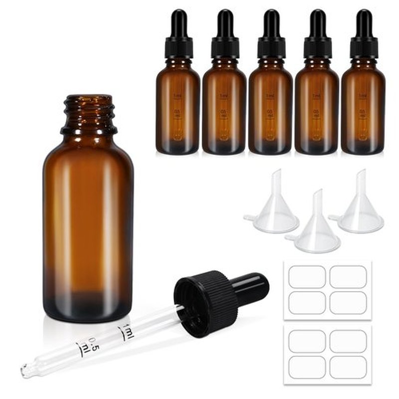 UMETASS 2 oz Dropper Bottles 60ml Thick Dark Amber Glass Tincture Bottles with Eye Droppers - Leakproof Essential Oils Bottles (6pcs-Brown-2oz)