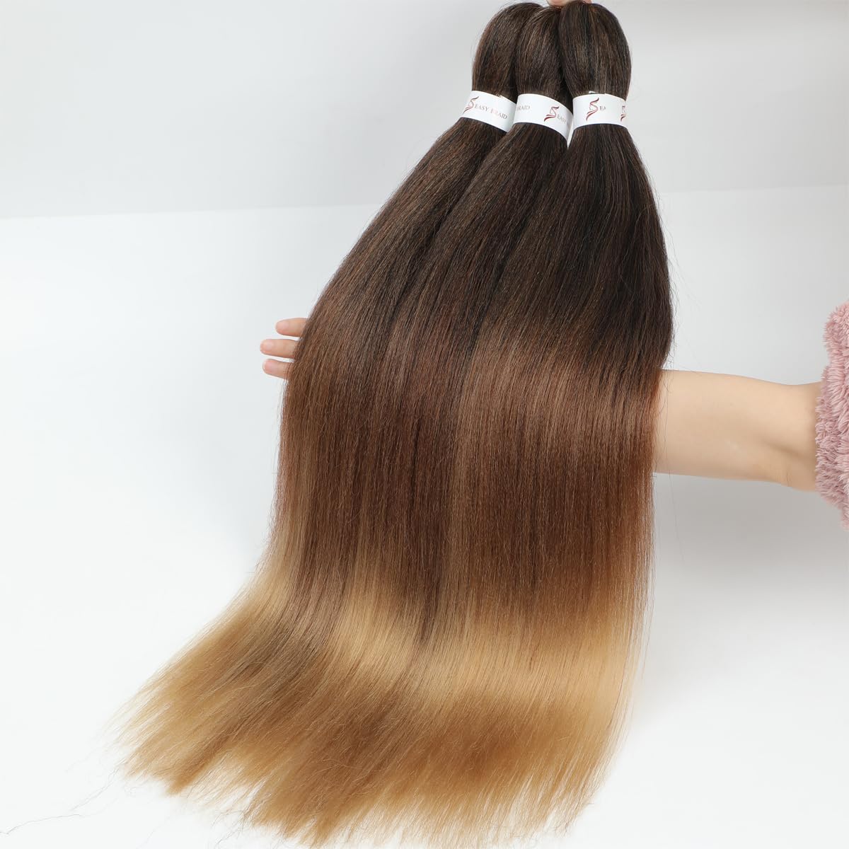 Ombre Braiding Hair Pre Stretched 26 Inches Ombre Brown 8 Packs/Lot Braid Hot Water Setting Professional Synthetic Braiding Hair for Crochet Hair Extensions (8Pcs,#1b/30/27)