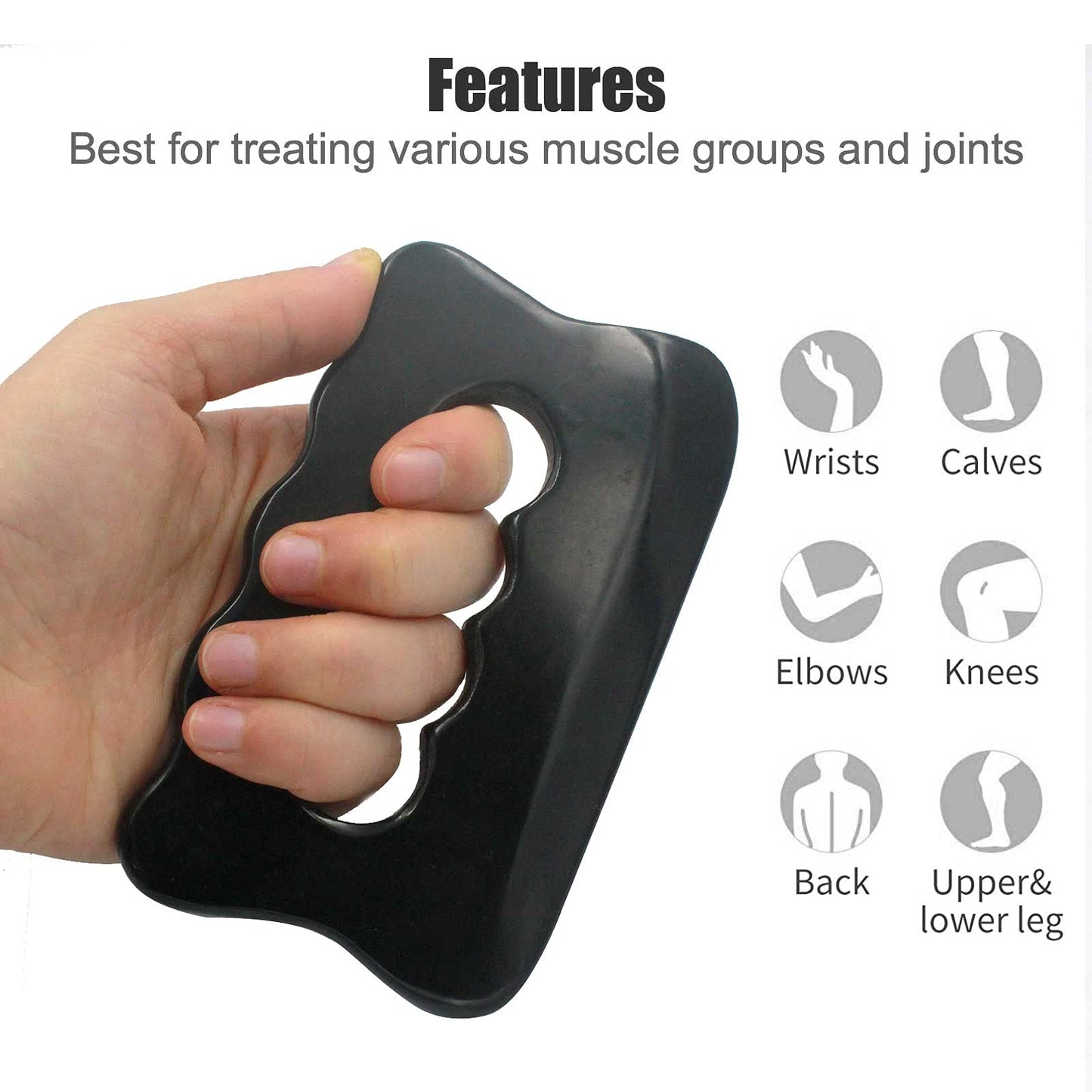 Gihunk Gua Sha Massage Tool, Bian Stone Gua Sha Tool Gua Sha Stone for Soft Tissue Scraping, Used for Back, Legs, Arms, Neck,Shoulder(Black)