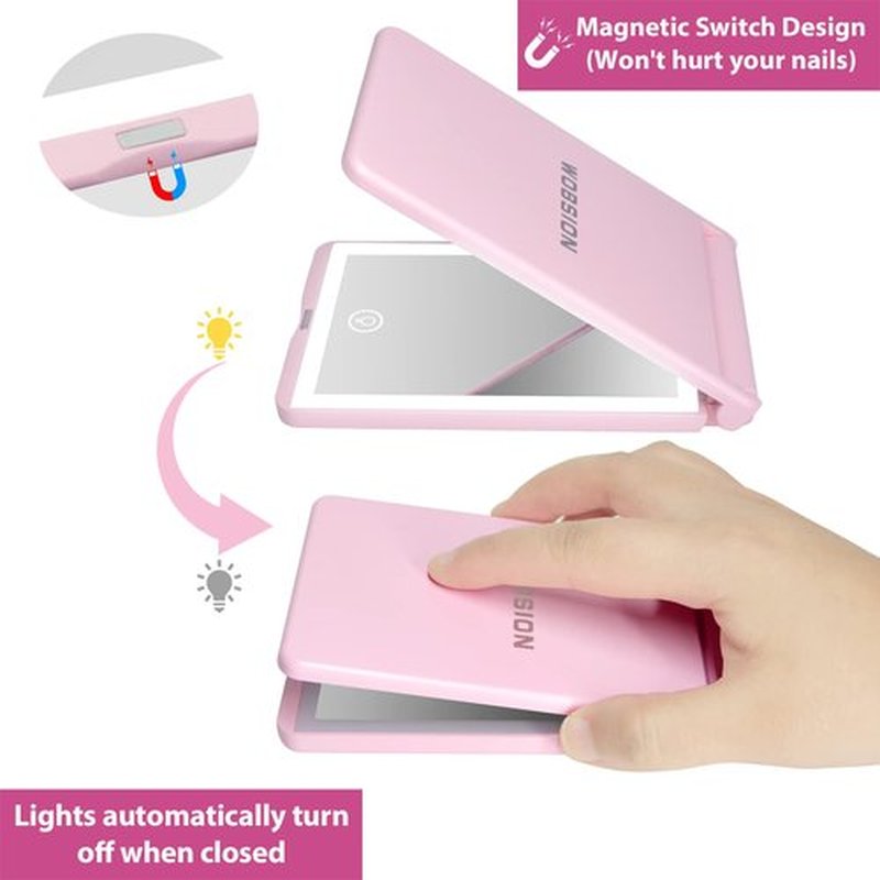 wobsion Lighted Compact Mirror, Rechargeable Travel Makeup Mirror,1x/3x Magnifying Mirror with Light,300°Flip Folding Portable Mirror, 2-Sided Magnetic Switch Handheld Mirror,Dimmable,Gifts for Girls