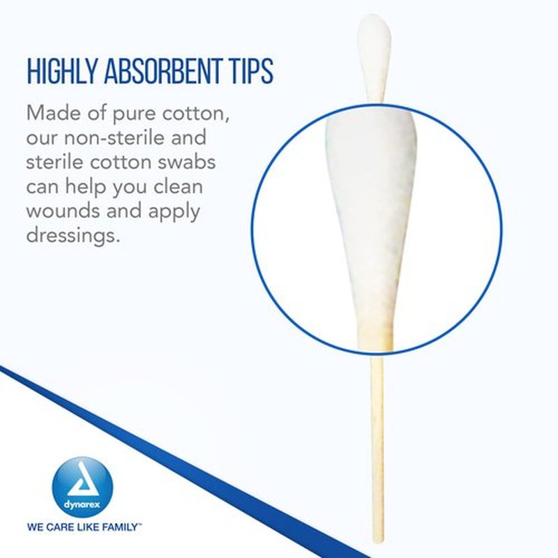 Dynarex 4305 Sterile Cotton Tipped Applicator,6" Length, Single-Use Wooden Cotton Tip Applicator for Wound Care & Dressing, Hygiene, Make Up, Cleaning Tool, Jewelry, Pack of 2000