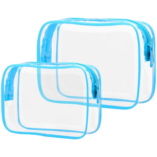 PACKISM Clear Makeup Bags, 2 Pack Quart Size Travel Bag TSA Approved Clear Travel Bags for Toiletries, Clear Cosmetic Bags Carry on Clear Toilety Bag TSA Approved Toiletry Bags, Blue