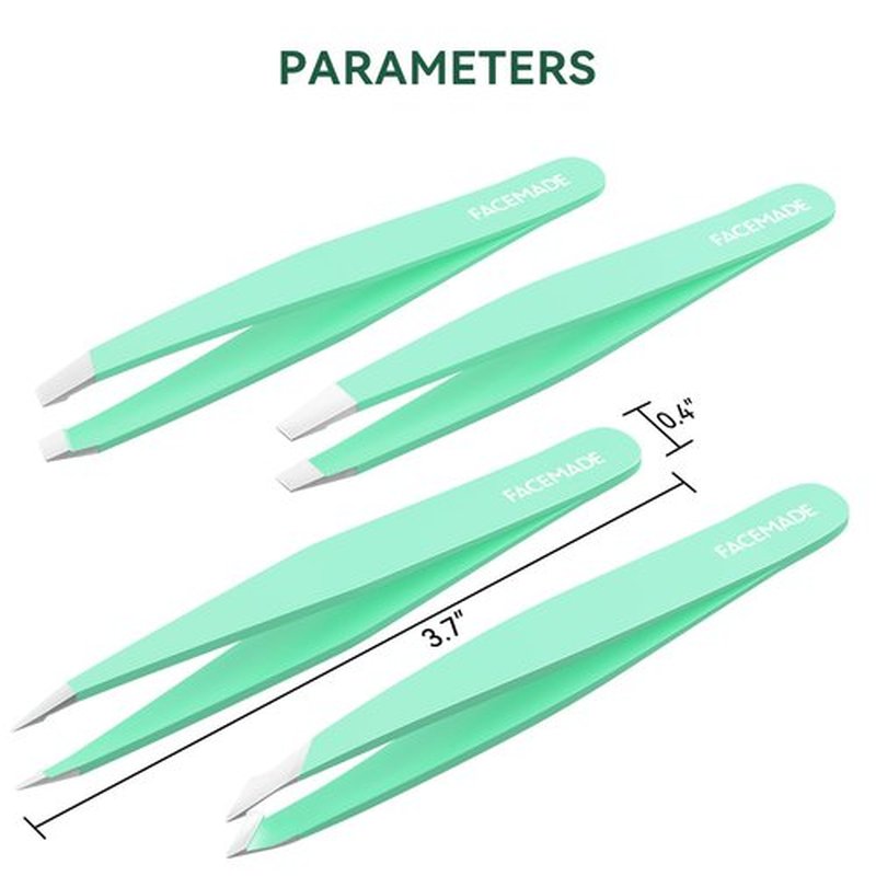 FACEMADE 4 Pack Tweezers Set - Professional Stainless Steel Tweezers for Men and Women, Precision Eyebrow Tweezers for Facial Hair, Chin, and Ingrown Hair Removal (Green)