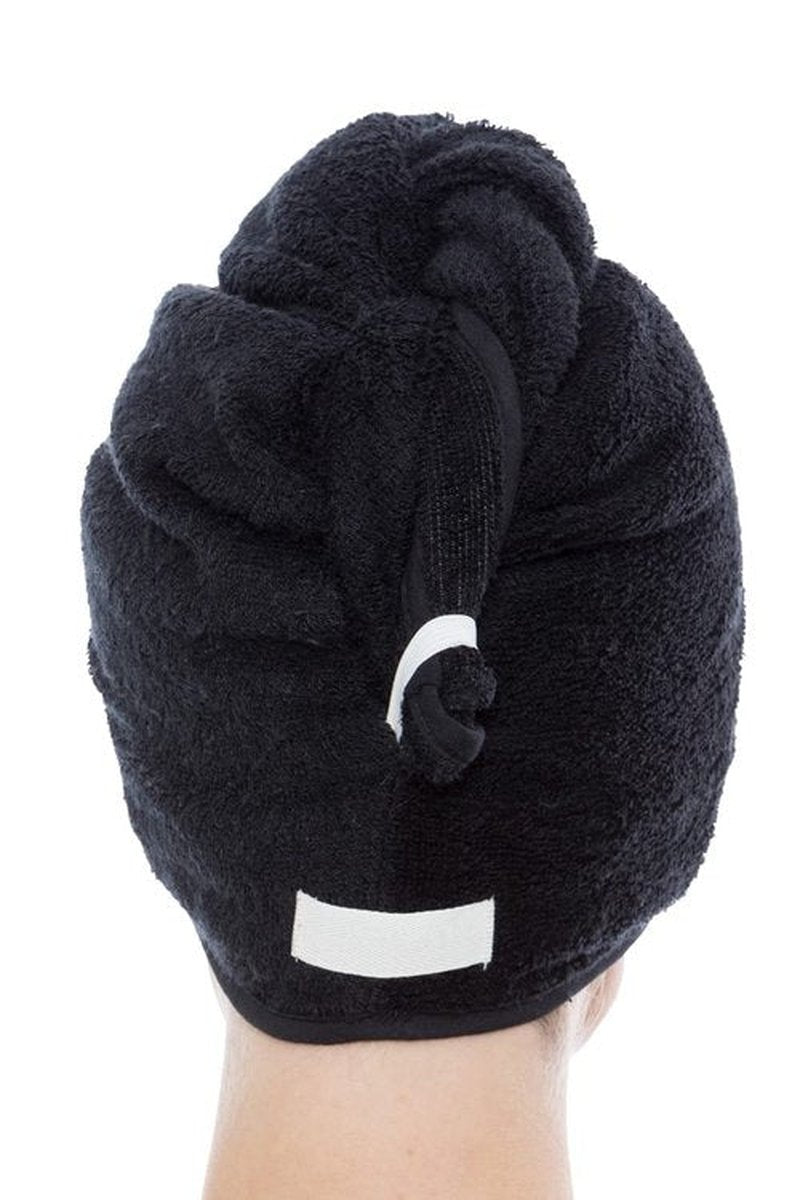 Texere Women's Viscose from Bamboo and Cotton Terry Hair Towel - Lightweight, Absorbent Quick Drying Hair Wrap - Twist Towel with Elastic Loop Holder (Tya, Black, U)
