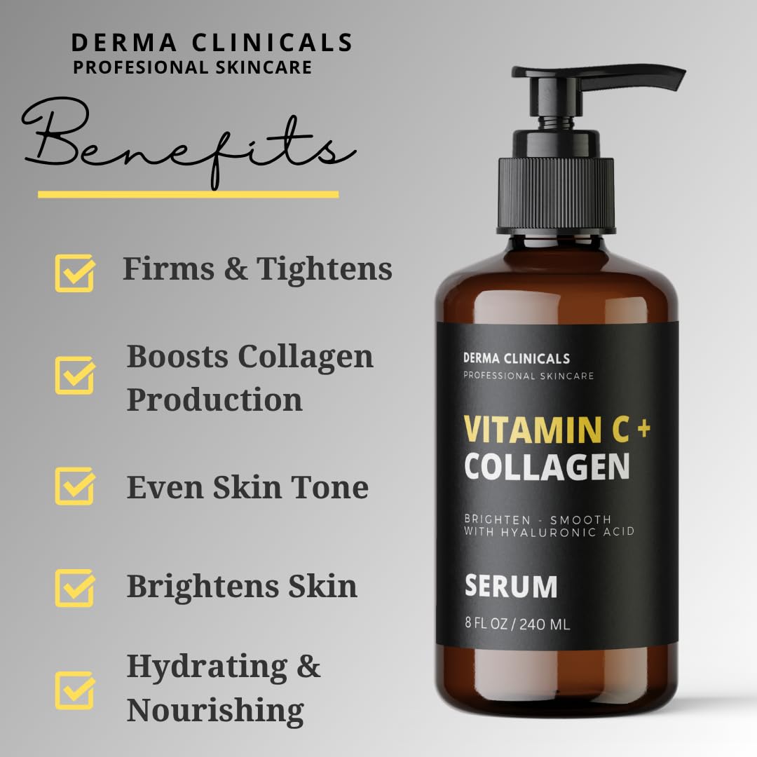 Vitamin C Serum with Collagen – Firming & Plumping Face Serum, Anti-Aging, Hydrating, Fine Lines & Wrinkles, Collagen production - 8oz