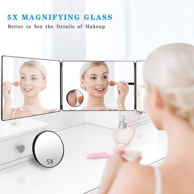 JANMPASK 3 Way Mirror for Self Hair Cutting Tools with Height Adjustable Mirror 360 Trifold Mirror for Makeup to See Back of Head (Black)