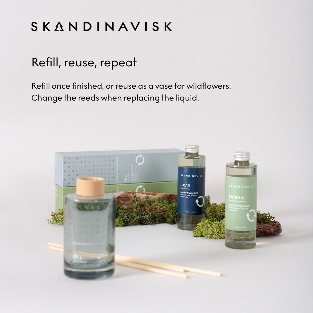 Skandinavisk Skog 'Forest' Scent Diffuser with 8 Reeds. Lasts +3 Months. Fragrance Notes: Pine Needles and Fir Cones, Birch Sap and Lily of The Valley. 6.75 fl. oz.