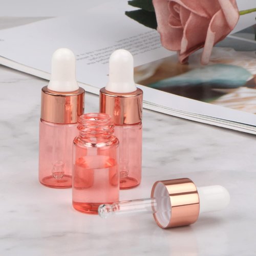 Wresty 15 Pcs Pink Glass Dropper Bottle Essential Oil Dropper Bottles Mini Glass Vials Cosmetic Liquid Container Perfume Aromatherapy Sample Bottles With Glass Eye Dropper (3ml (3/4 Dram))