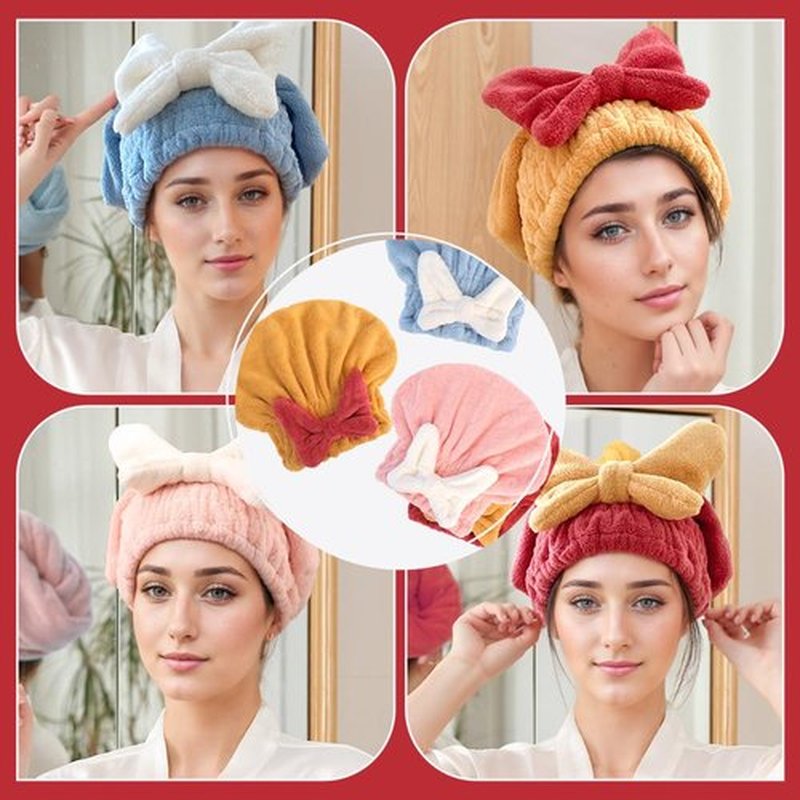 Super Absorbent Hair Towel Wrap for Wet Hair, 2025 New Microfiber Hair Towels Wrap Women Quick-Drying Thickened Hair Towels, Soft Bow Tie Wet Hair Towel Wrap for Women Hair Accessories (Red+Yellow)