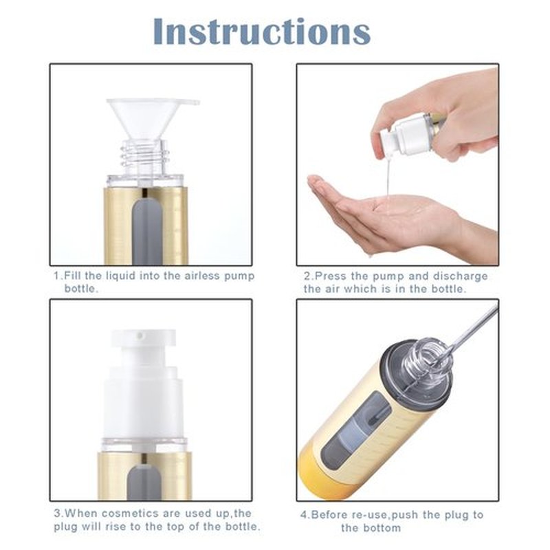 XQNCBY Gold, Empty Cosmetic Pump Bottle with Travel Bag, refillable, Vacuum Pump Bottle for Lotion, Toner, Foundation Make-up, Hair Oil, Hand sanitizer and Other Liquids, 7 Pieces (1.7 oz/50ml)