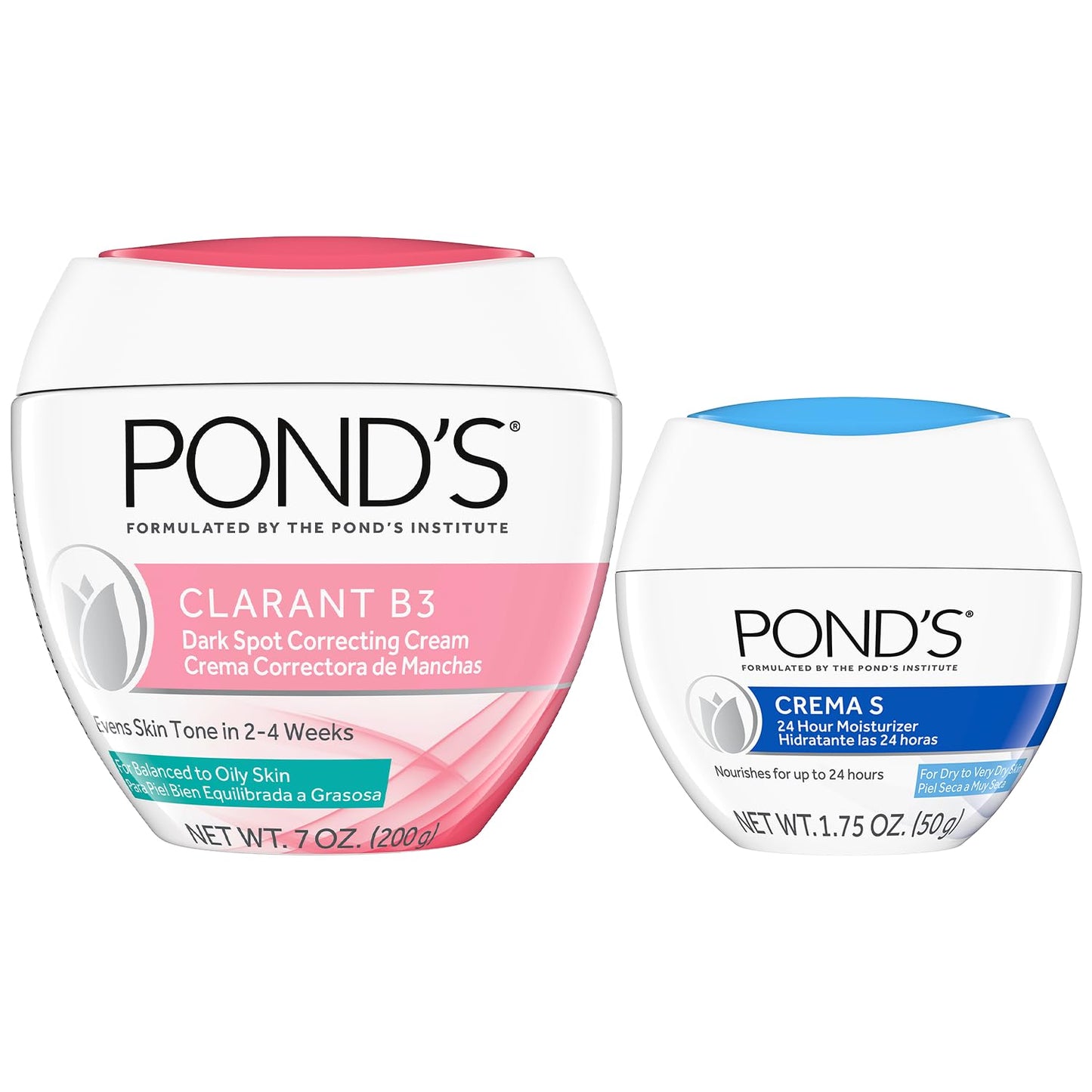 POND'S Clarant B3 Dark Spot Correcting Cream for Balanced to Oily Skin, Full Size + Crema S 24-Hour Moisturizer, Travel-Size