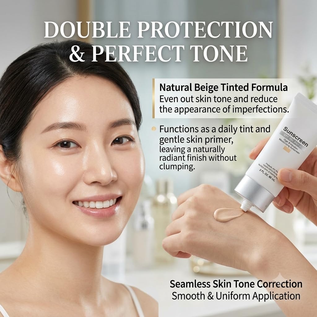 Sunscreen (Beige, White) SPF 50+ PA+++, High Protection Moisturizing sun Cream 2 fl.oz.(60ml) x 2pack