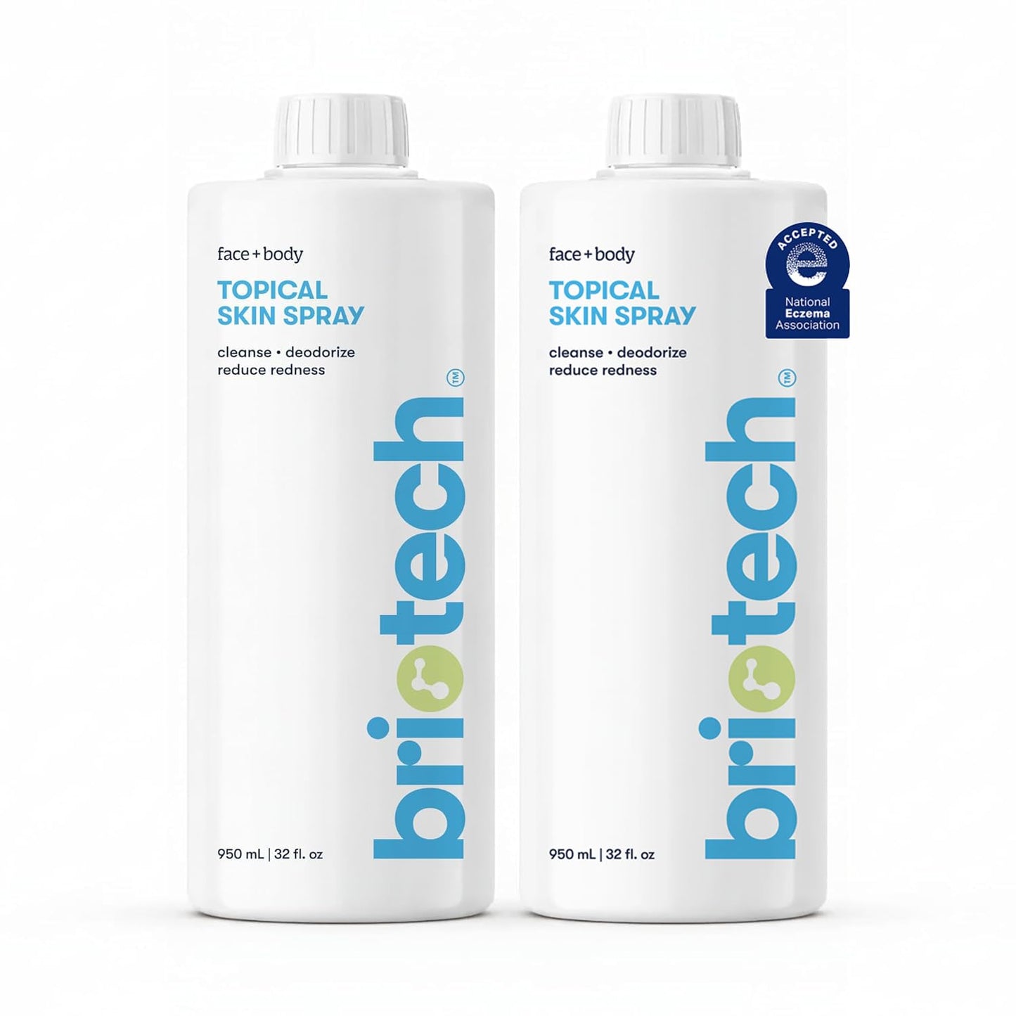 BRIOTECH Topical Skin Spray, Hypochlorous Acid for Sensitive Skin, HOCl Facial Mist, Full Body Support Against Irritation, Calm Redness, Soothe Foot & Scalp, 32 fl oz Refill (2 Pack)