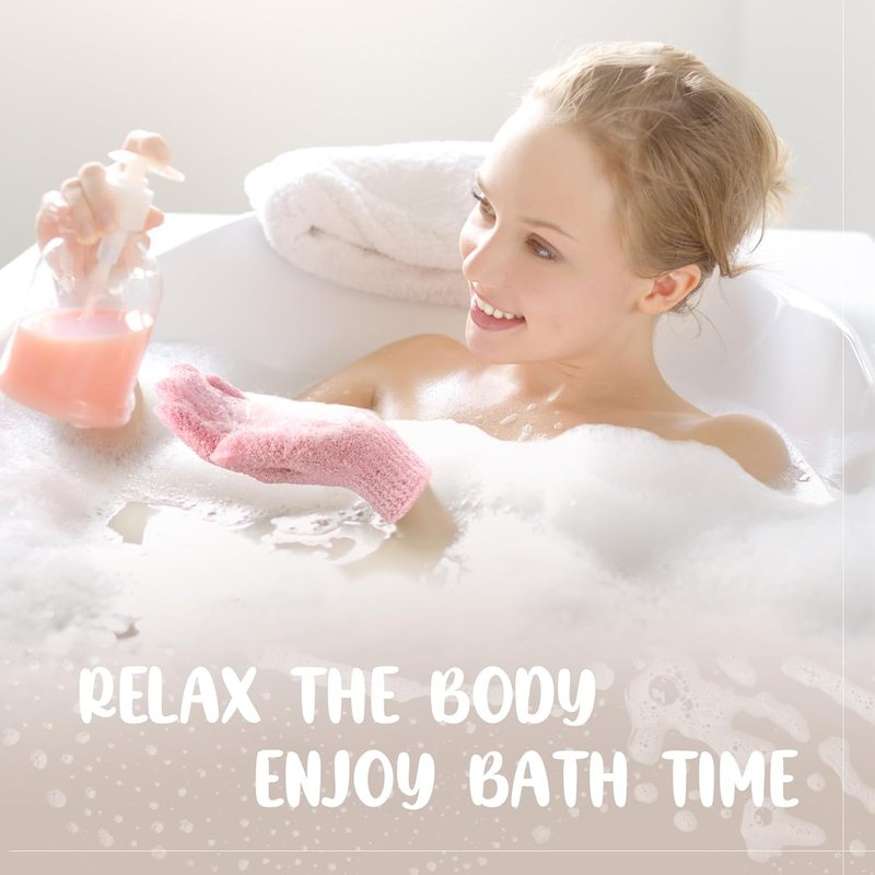 Exfoliating Shower Gloves - 104 Pcs Body Scrubber Set for Men & Women | Pink with Hanging Loop