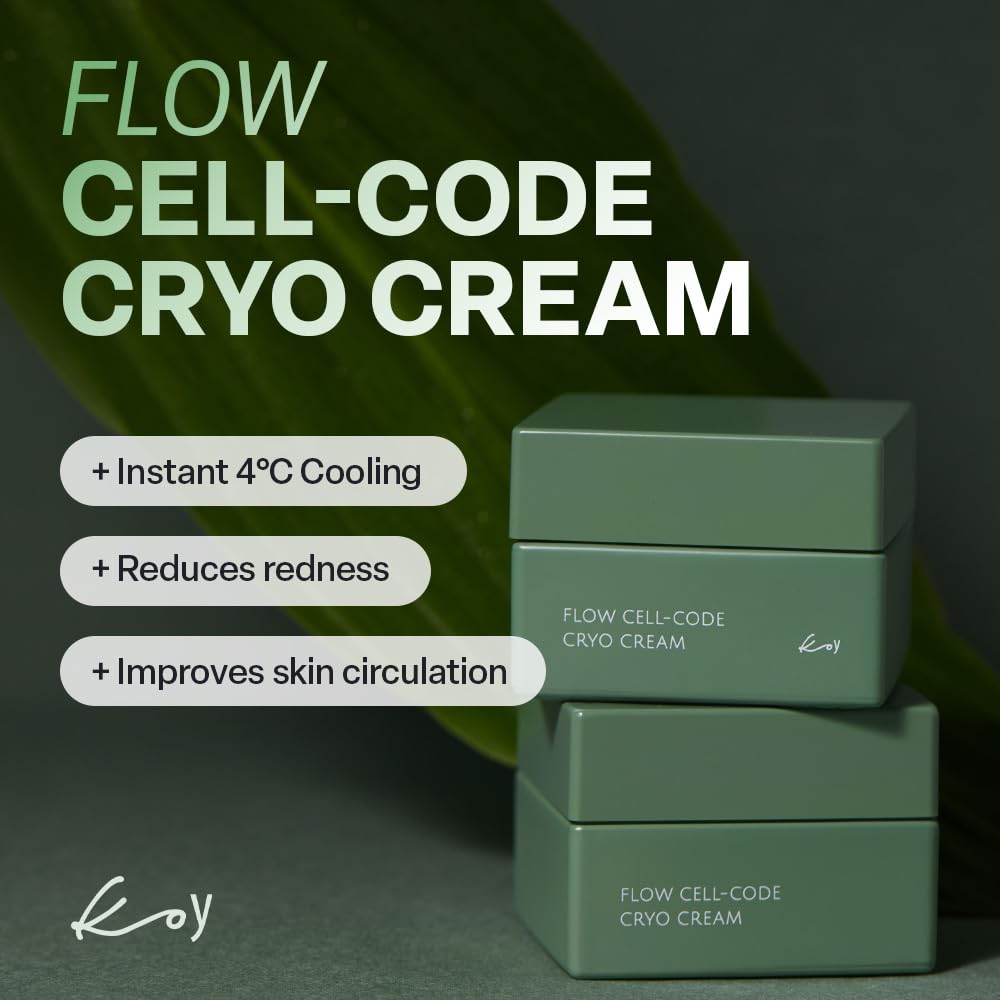 KOY Flow Relief Cryo Cream, Instant -4.49°C Cooling, Hydrating, Soothing Facial Moisturizer with with Hyaluronic Acid, Oxygen, Refreshing and Revitalizing for Skin Barrier and Redness, 1.69 fl. oz