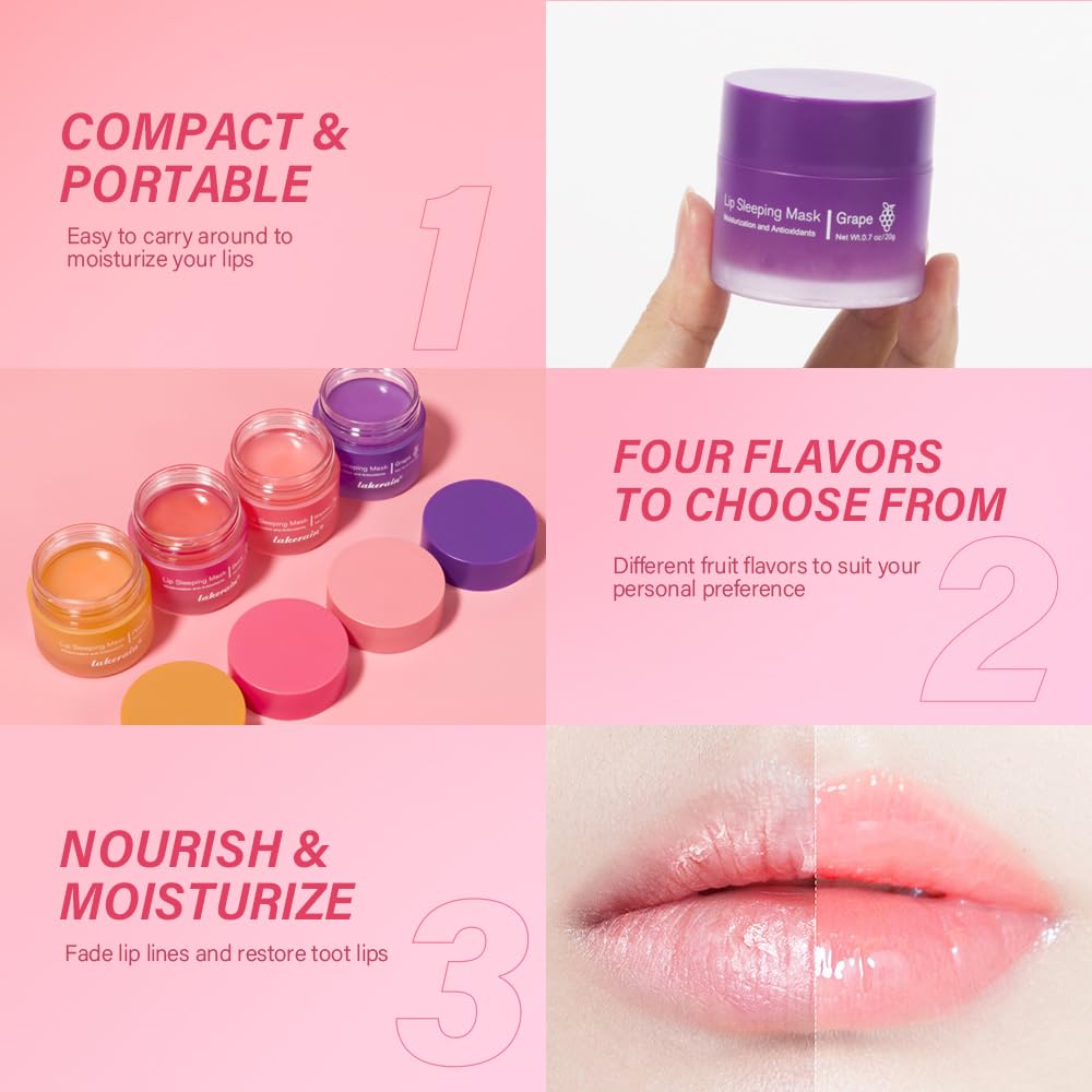 Sleeping lip mask, Nourish & Hydrate Lip Mask With Vitamin C, Antioxidants, Lip Balm, Lip Skin Care, Improve Lip Color, Reduce Lip Lines (Grape)