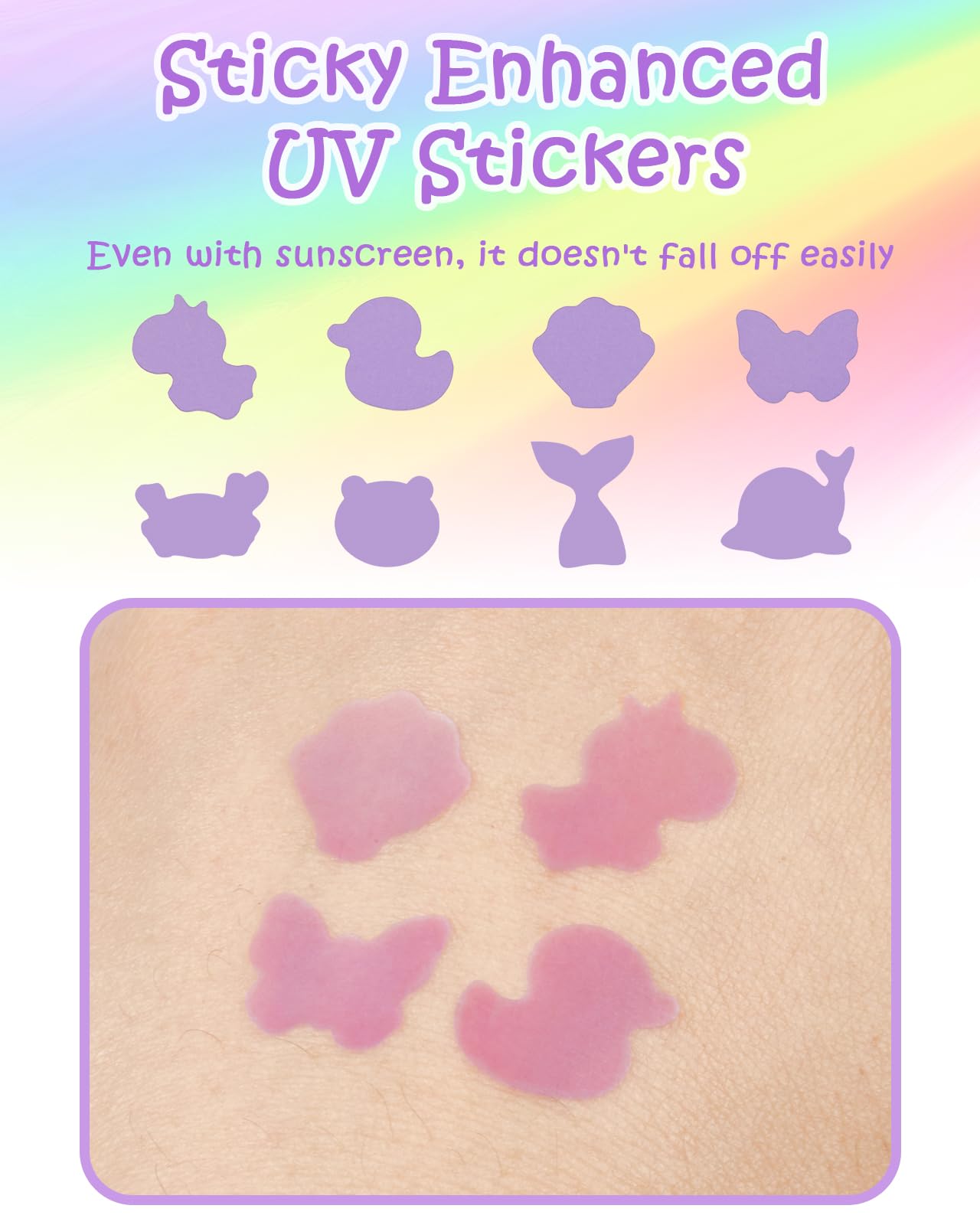 UV Detection Stickers for Sunscreen - 80 Count UV Detection Stickers, Know When to re-Apply Sunscreen, Sun Protection Reminder, 8 Cute Pattern Types