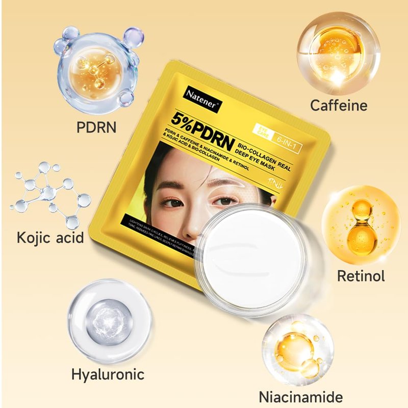 5% PDRN Under Eye Patches - 6-in-1 Bio-Collagen Eye Mask for Puffiness, Dark Circles & Wrinkles | 2% Caffeine, Kojic Acid, Retinol