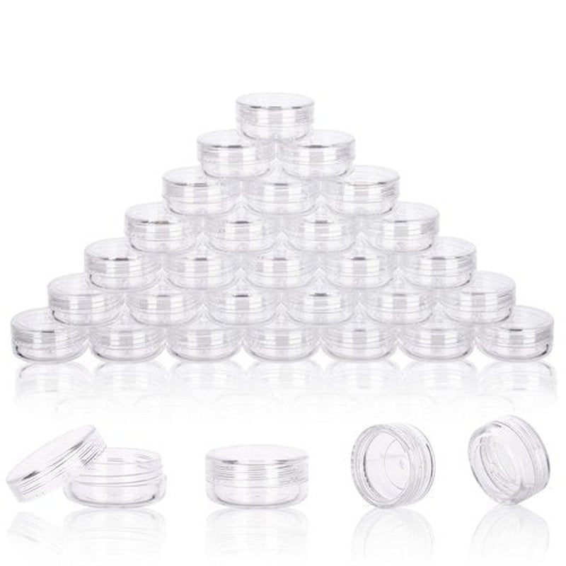 3 Gram Sample Containers with Lids, 100 Count Clear Sample Jars, Empty Lip Balm Containers, Mini Cosmetic Containers with Lids, Makeup Travel Containers with Labels, Mini Disposable Spatulas