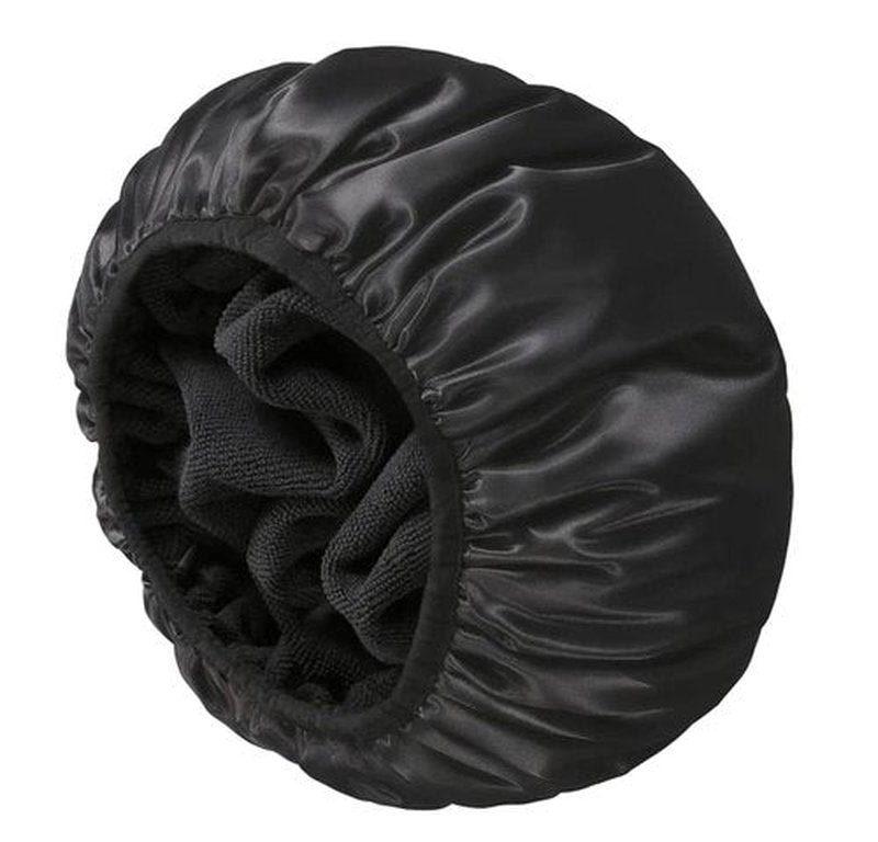 YIZIJIZI Terry Lined Shower Cap,Triple Layer Large Cap for Women,Shower Cap Reusable Waterproof,Long Thick Hair(Black)