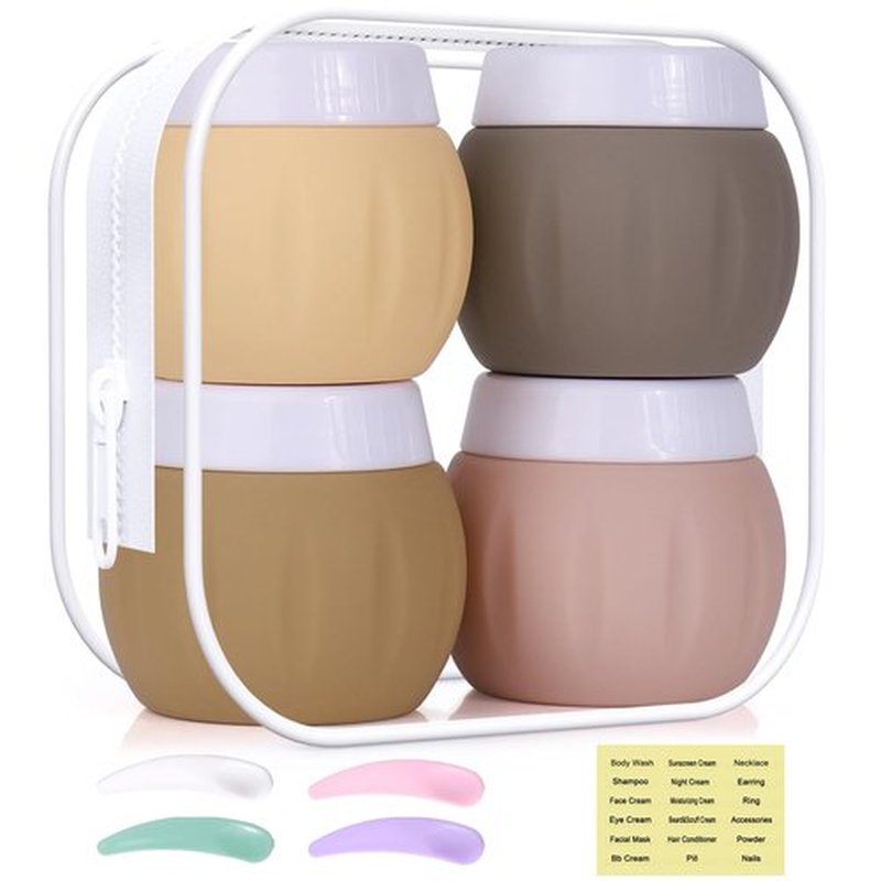 Travel Containers for Toiletries, GLAMFIELDS TSA Approved 1.7oz 50ml Travel Size Silicone Cream Jars BPA Free, Leak-proof Travel Essentials with Lid for Cosmetic Face Hand Body Cream Apricot (4 Pack)