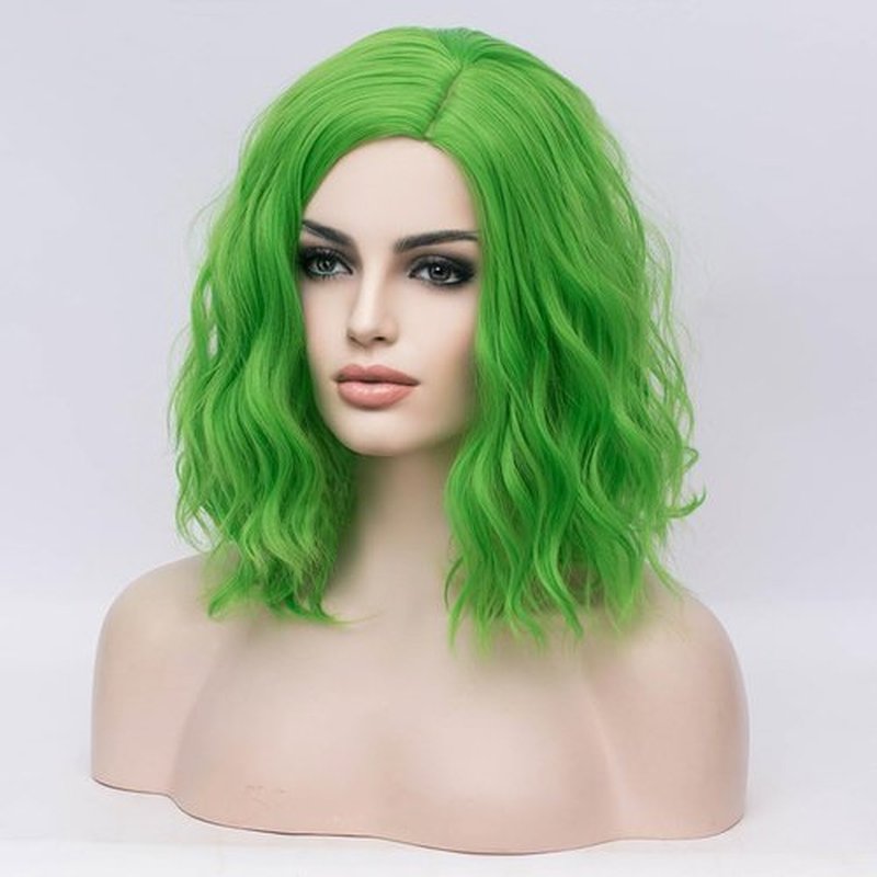 BERON Green Wigs for Womens Short Curly Wavy Wig Girls Light Green Side Part Wigs Shoulder Length Heat Resistant Synthetic Cosplay Party or Daily Used Wigs