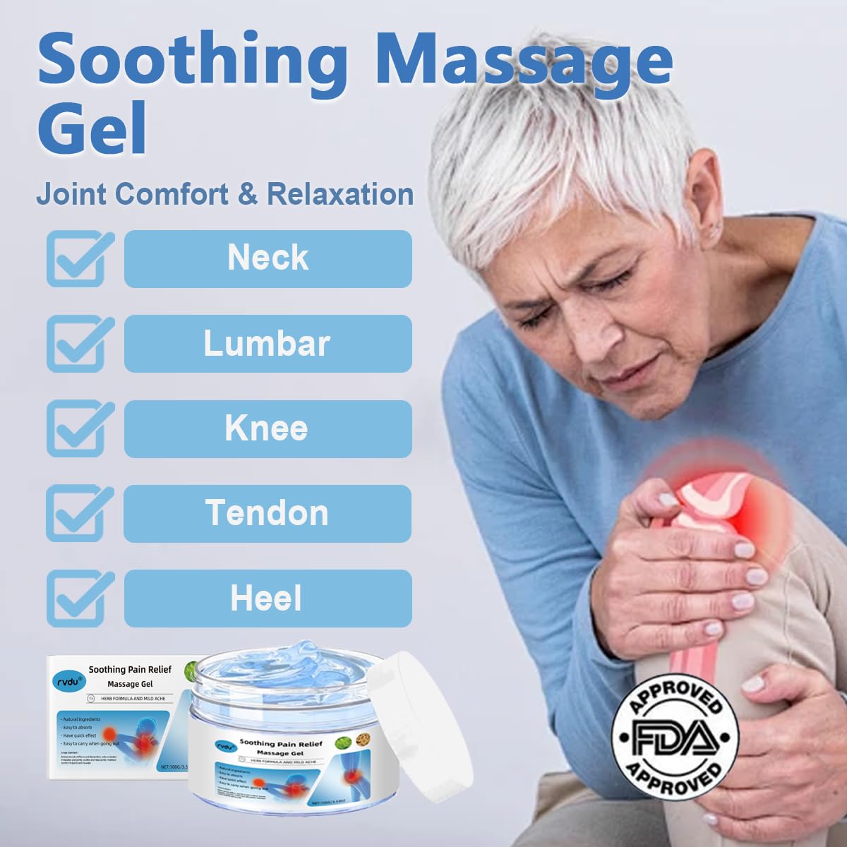 RVDU Soothing Massage Gel – Cooling Blue Gel with Natural Extracts, Fast Absorbing Formula for Back, Shoulder, Knee & Muscle Comfort, Non-Greasy (1PCS)