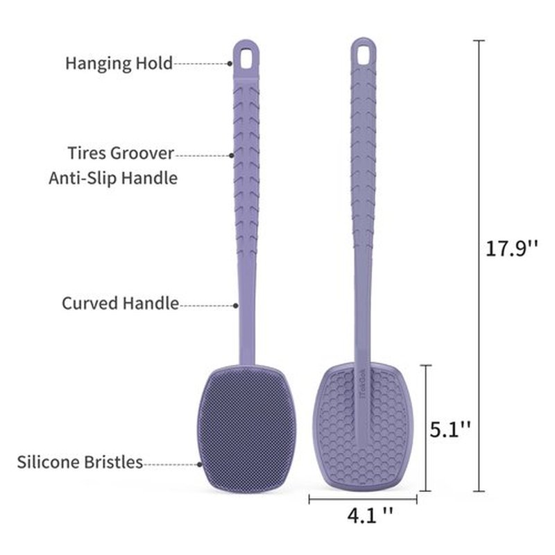 iTokGoK® All New Premium Silicone Back Scrubber with Tire Anti-Slip Long Handle for Shower, Gentle Exfoliating and Massage Brush Scrubber for Sensitive Skin for Men and Women (Lavender)