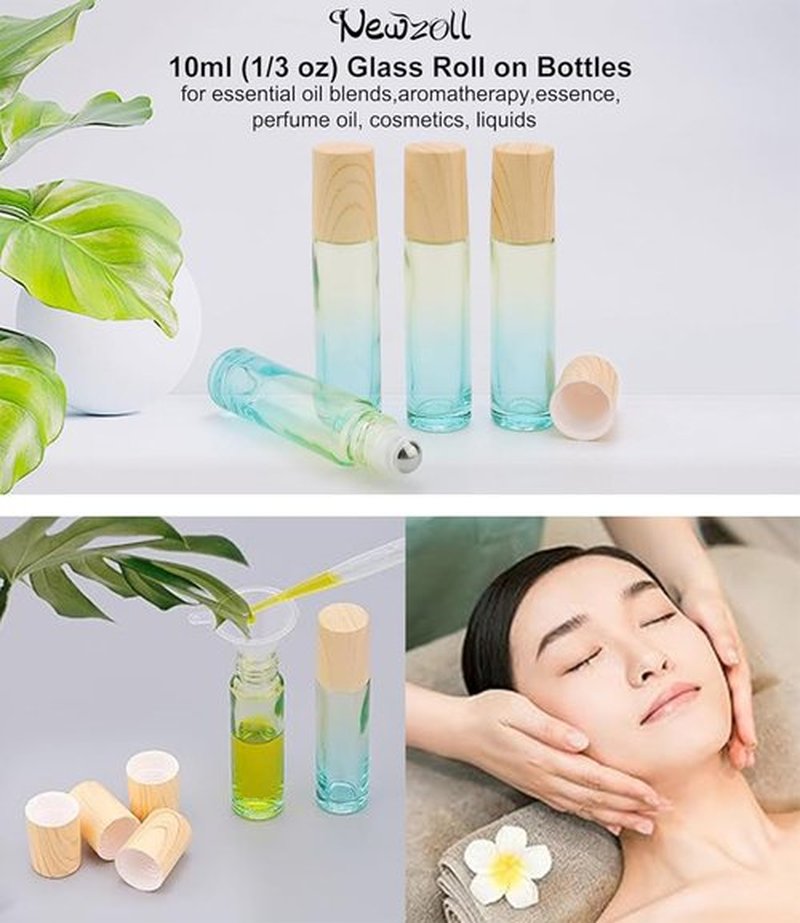Newzoll 8 Pcs 10 ml (1/3 oz) Glass Roll on Bottles Yellow Blue Gradient Roller Bottles Vials Container for Essential Oils Perfume Lip Balms