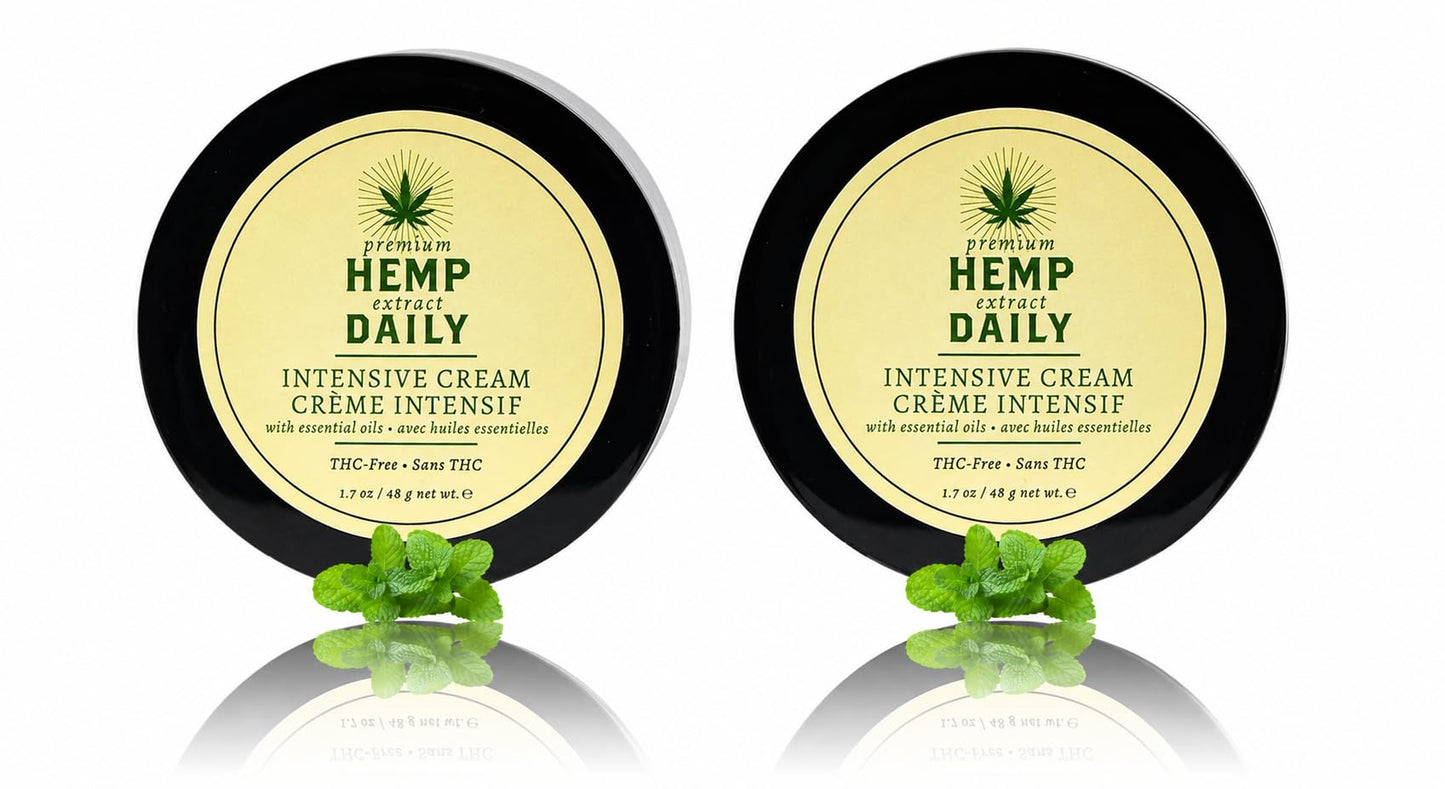 Premium Hemp Extract Daily Cream - Menthol, Argan, Jojoba, Rosehips - Lightweight, Fast-Absorbing Moisturizing Topical Lotion with Essential Oils | 1.7 Ounces (Classic Mint, Pack of 2)