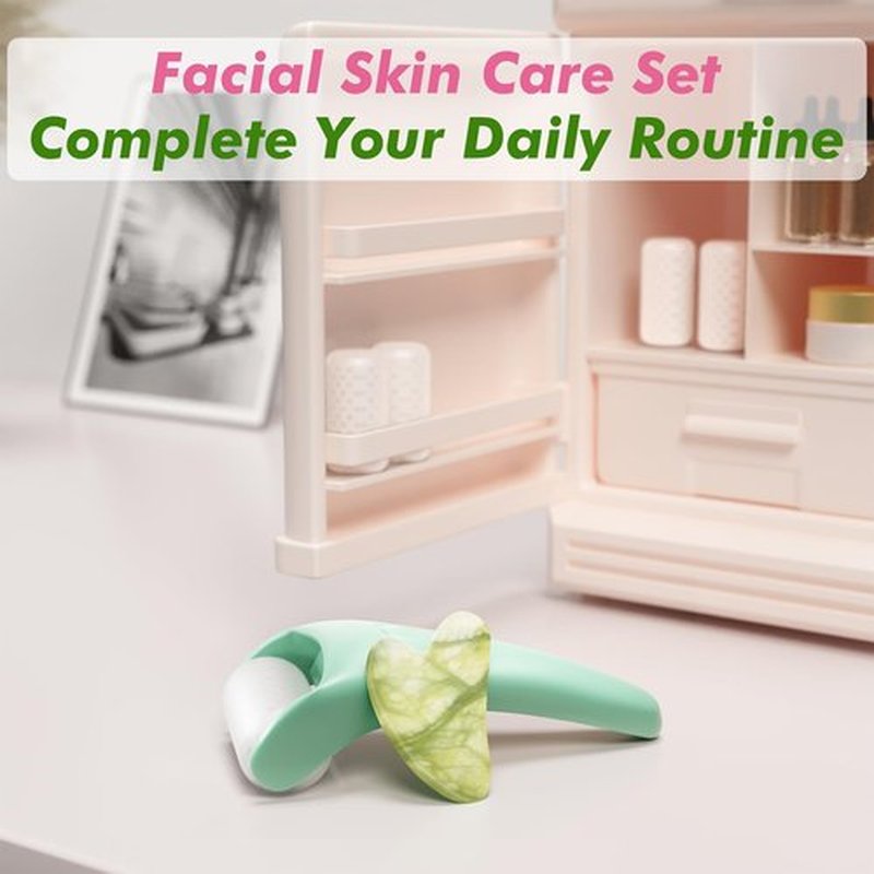 Albatross Health Ice Roller & Gua Sha Set, Self Facial Massage Tools-White Green