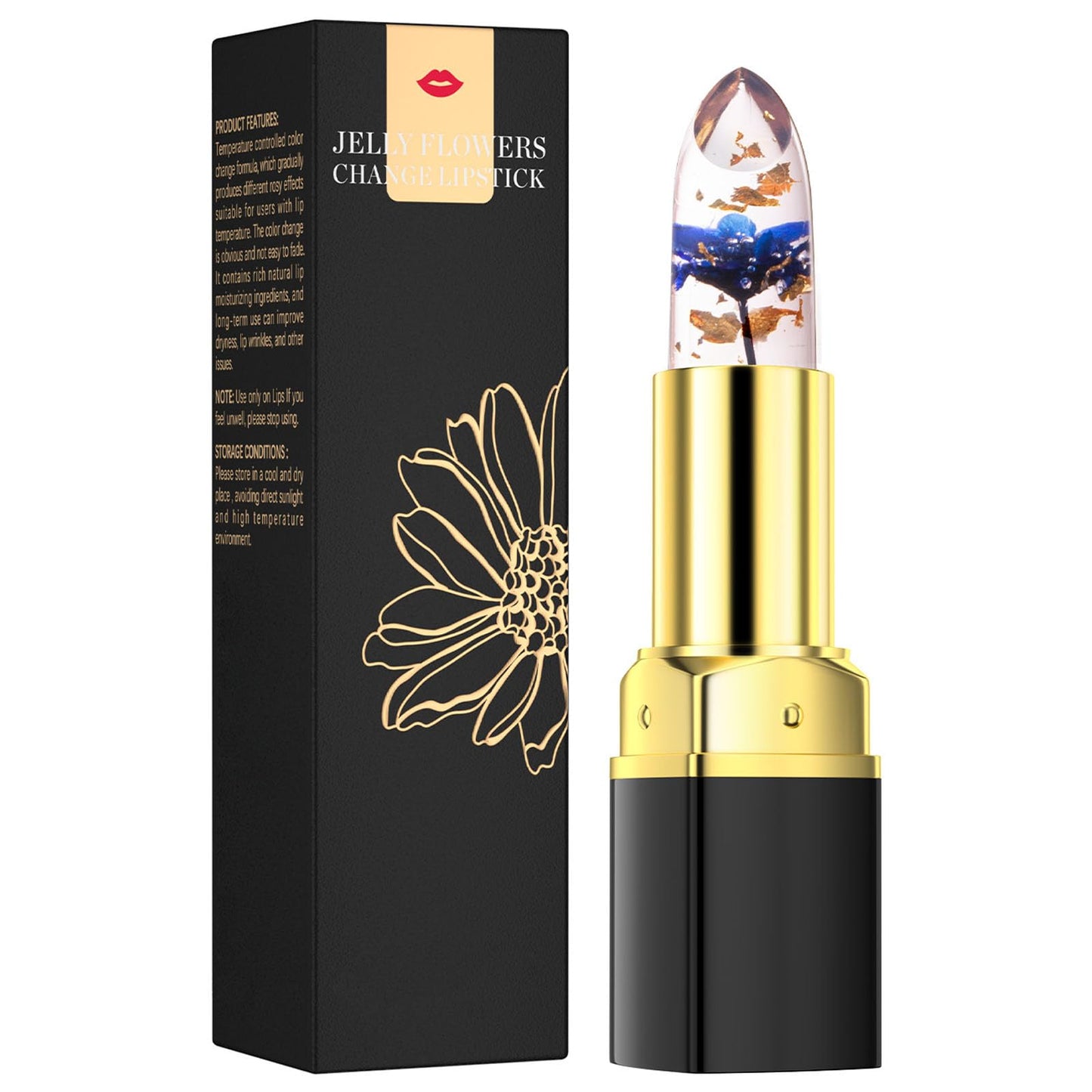 JIAYUTONG Color Changing Flower Lipstick - Hydrating Jelly Lip Balm with Flower Inside, Long Lasting Moisturizing Gloss, Nourishing Lip Care (Pink Tube-Pink)